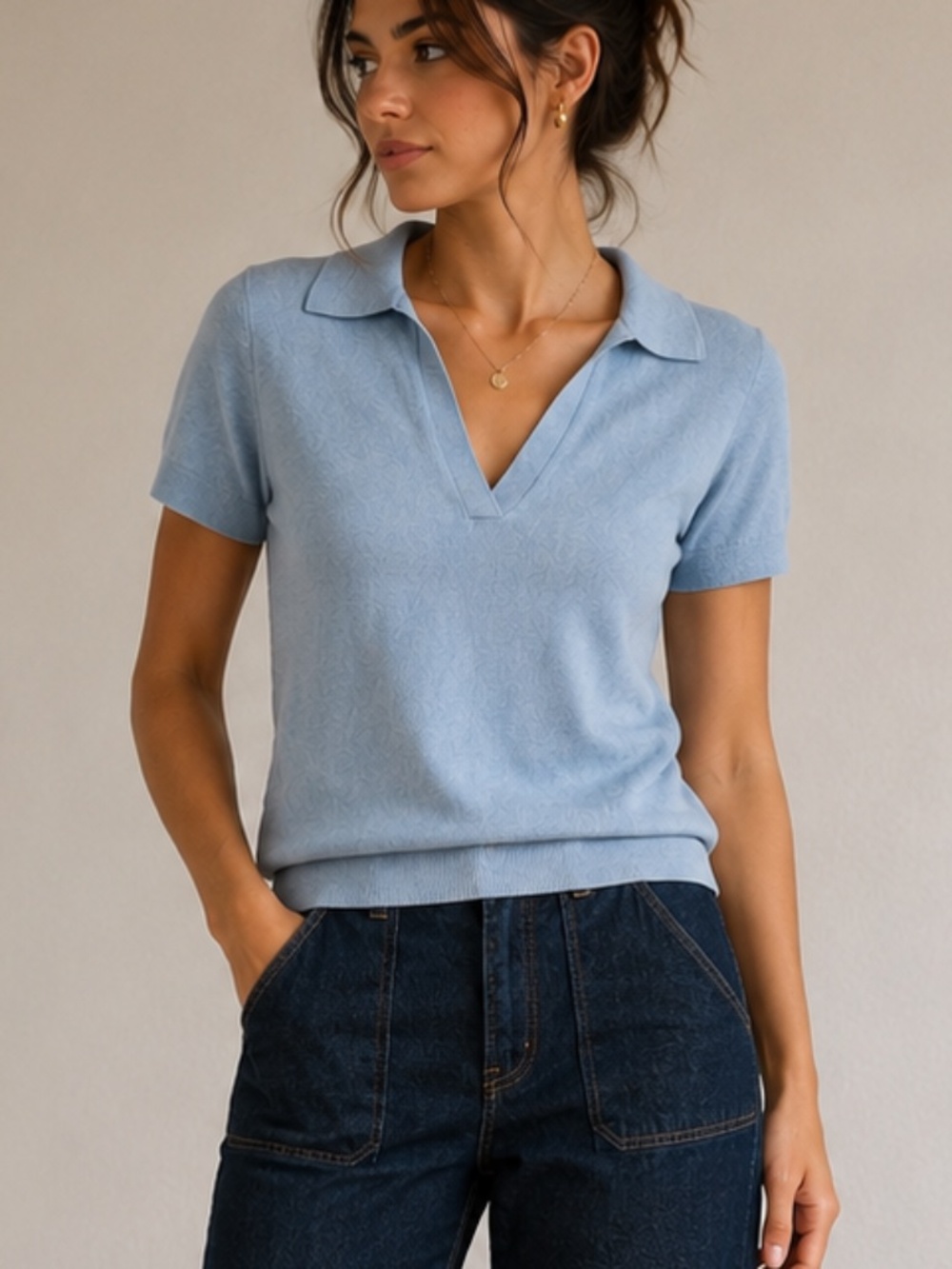 J. Crew Blue Cotton Cashmere Short Sleeve Collared Sweater Polo XS